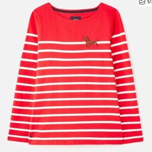 Joules Red and White Striped Jersey with Dachshund Embroidery